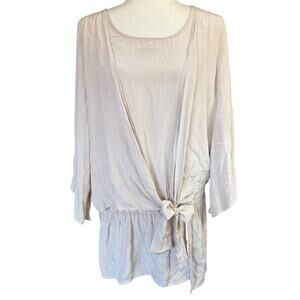 Easel Top Women's Layered 3/4 Bell Sleeves Eggshell L Quietluxury Minimalism NWT